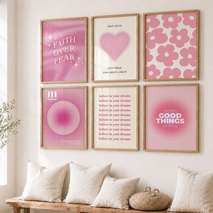 Daily Affirmations Wall Art Set of 6 Framed Prints for Home Office