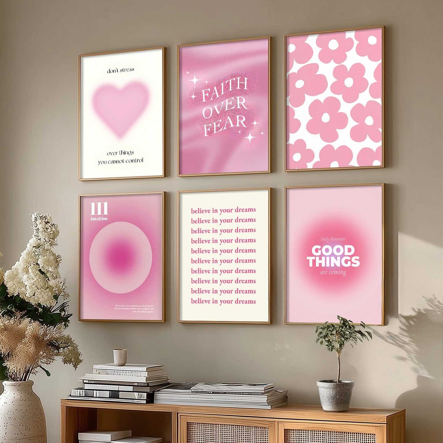 Daily Affirmations Big Aesthetic Wall Art Paintings with Frame for Living Room Bedroom