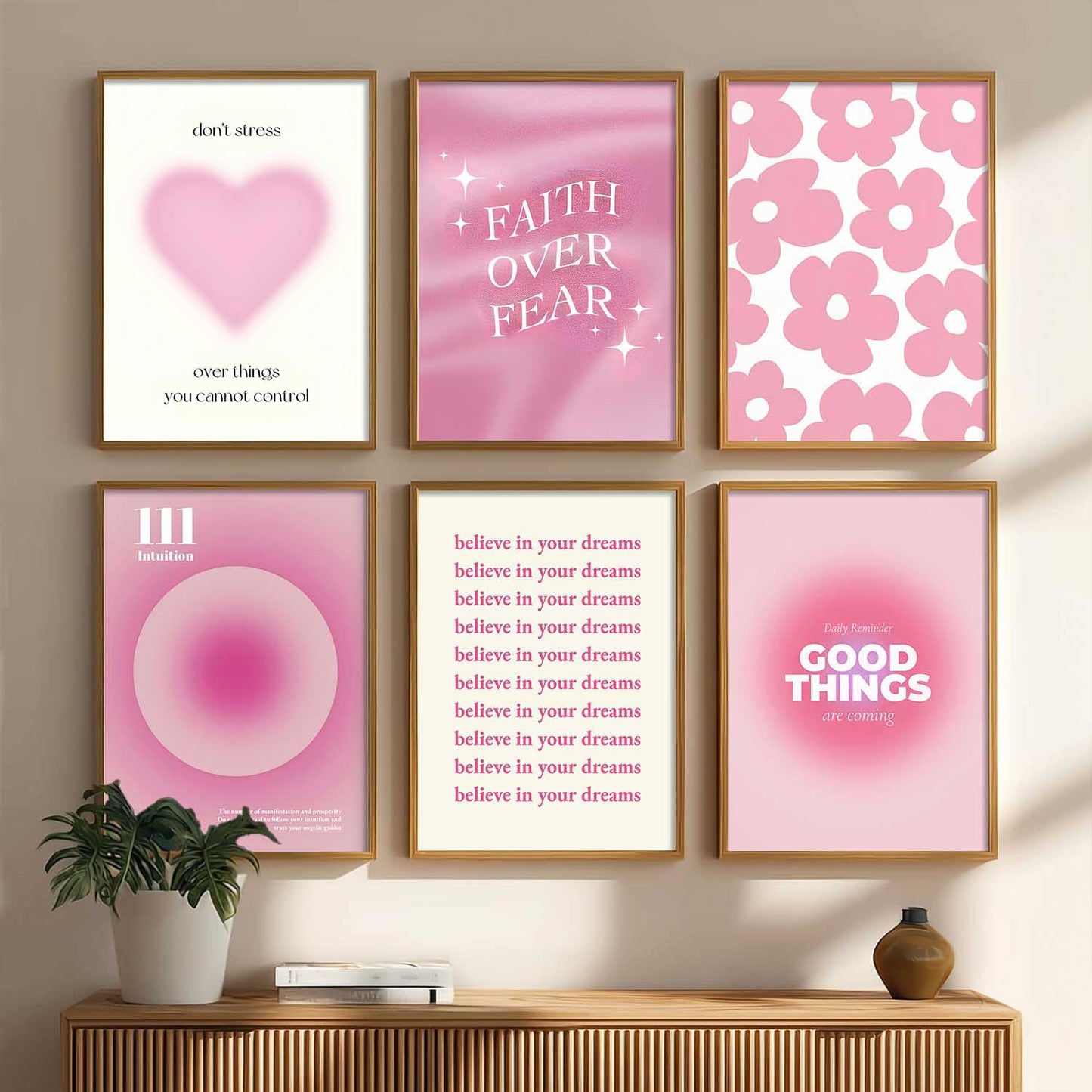 Daily Affirmations Big Aesthetic Wall Art Paintings with Frame for Living Room Bedroom