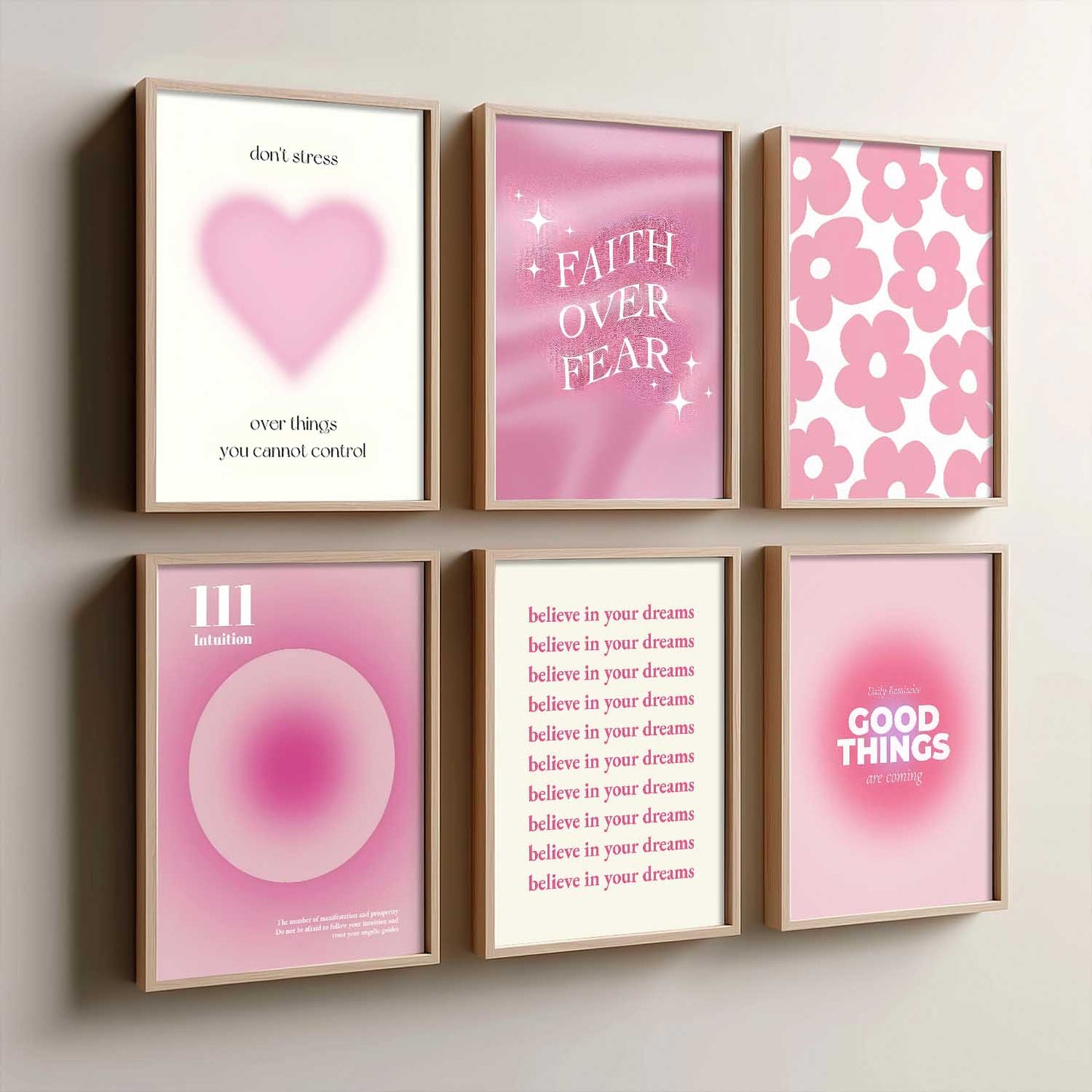 Daily Affirmations Big Aesthetic Wall Art Paintings with Frame for Living Room Bedroom