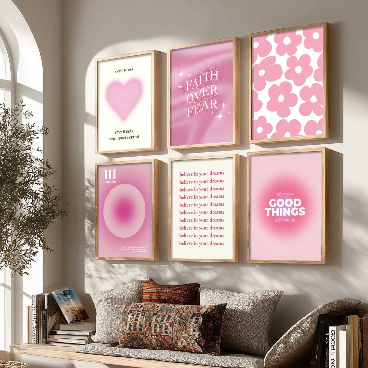 Daily Affirmations Big Aesthetic Wall Art Paintings with Frame for Living Room Bedroom