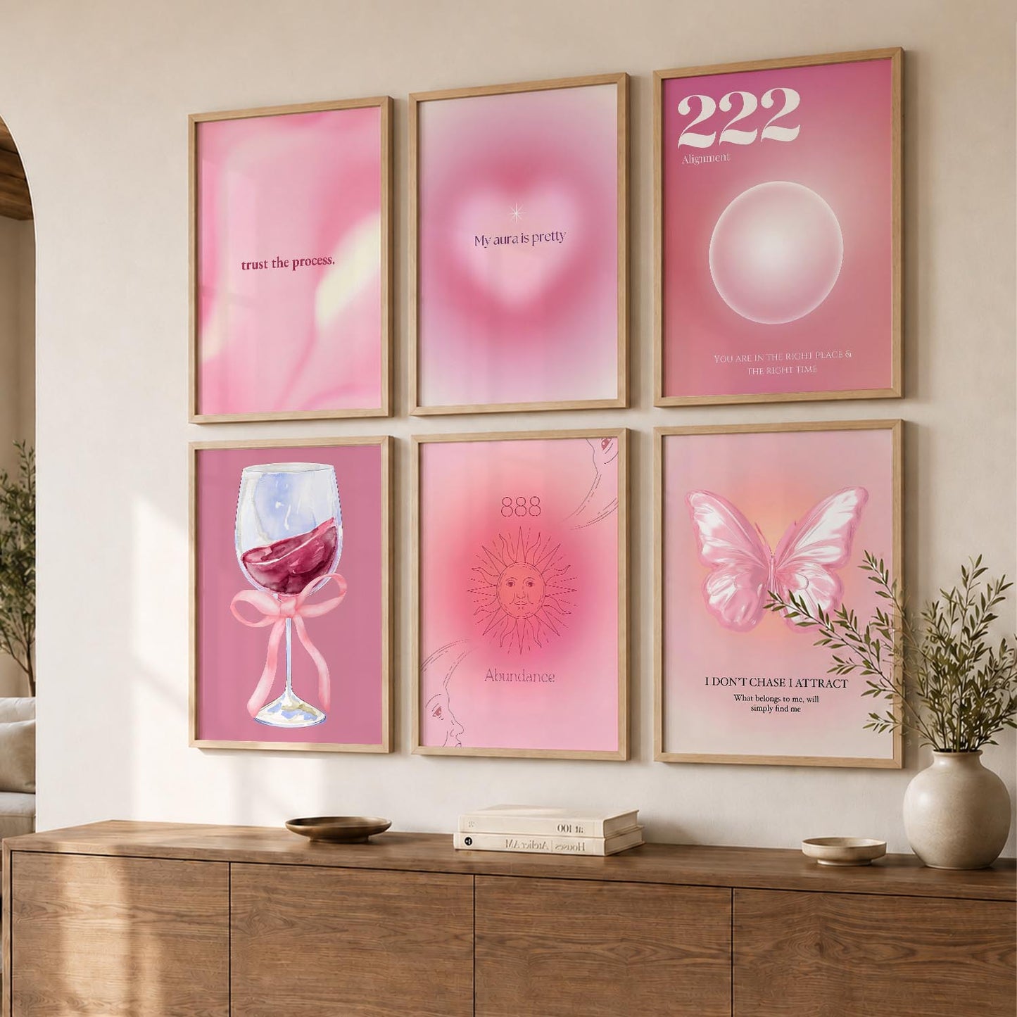 Daily Affirmations Wall Art Set of 6 Framed Prints for Bedroom