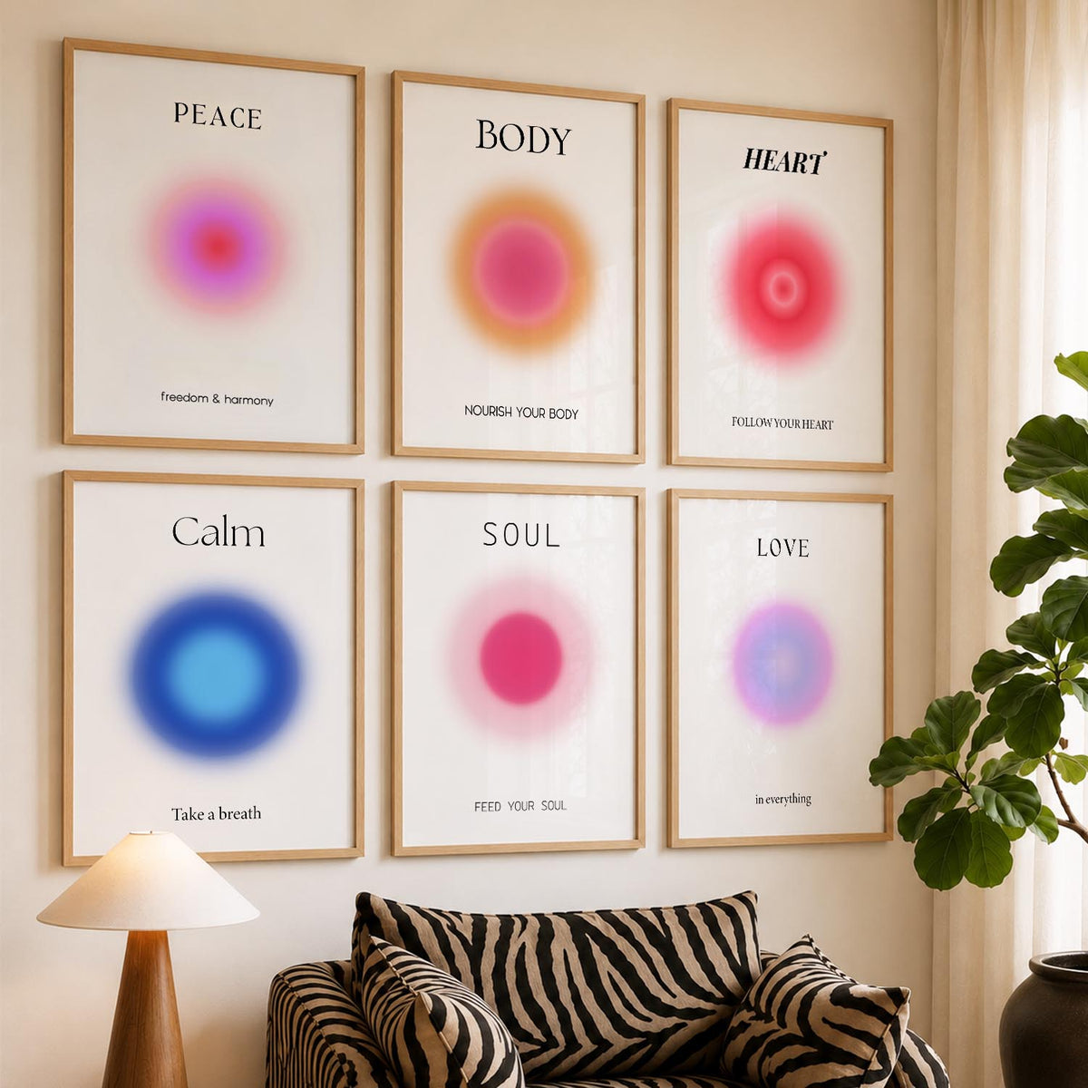 Daily Affirmation Wall Art Set of 6 Framed Prints for Home Office