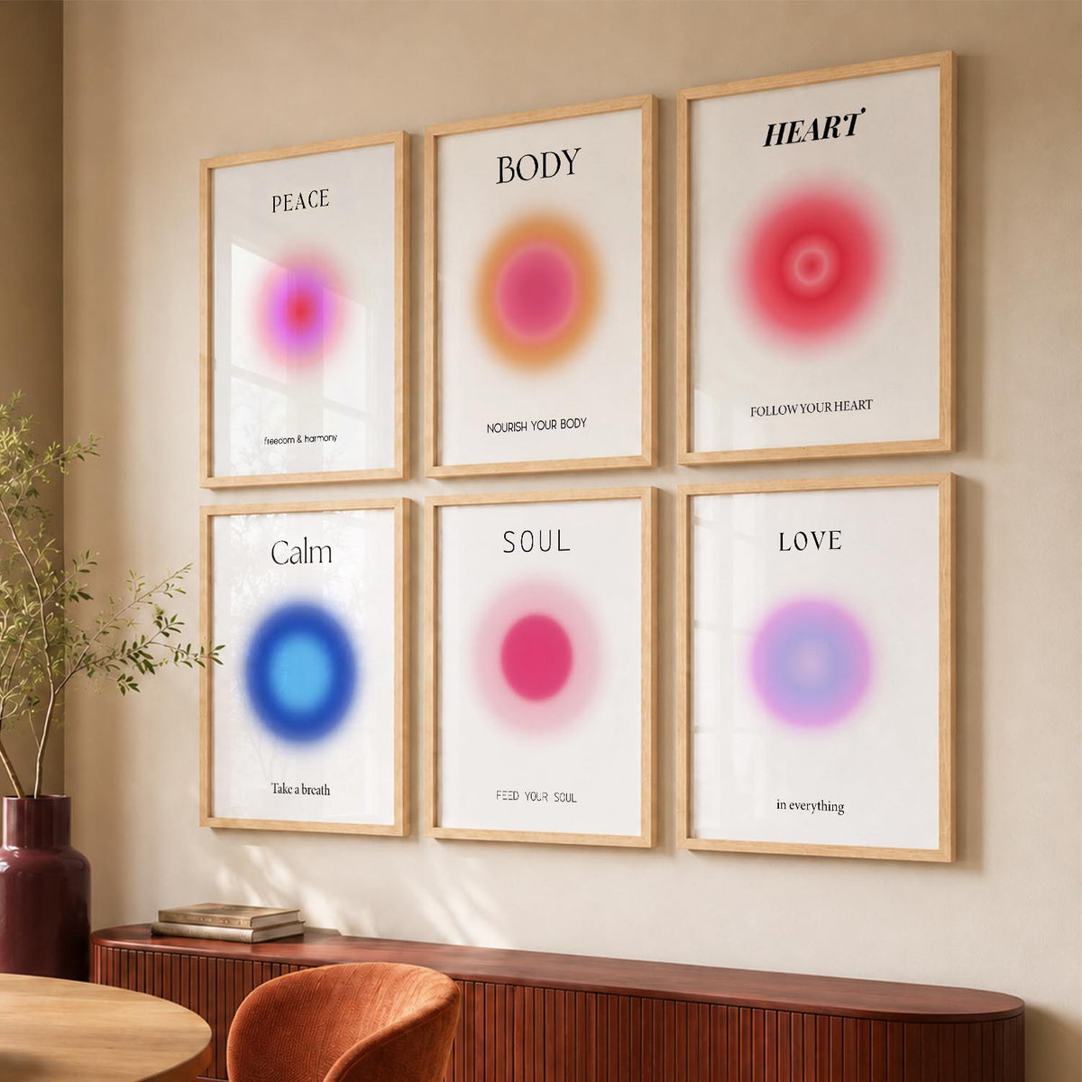 Daily Affirmation Wall Art Set of 6 Framed Prints for Home Office