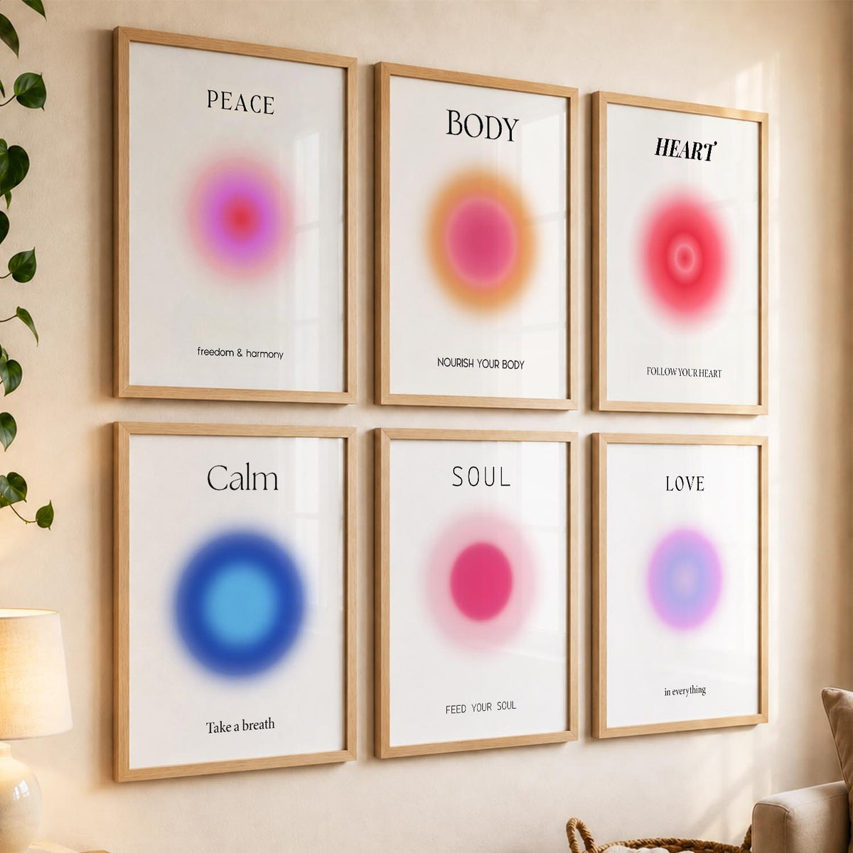 Daily Affirmation Wall Art Set of 6 Framed Prints for Home Office