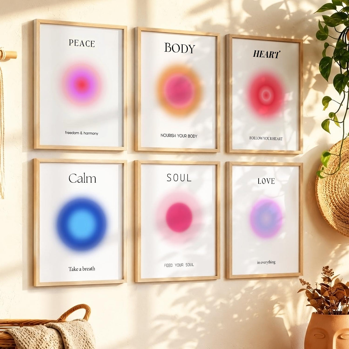 Daily Affirmation Wall Art Set of 6 Framed Prints for Home Office