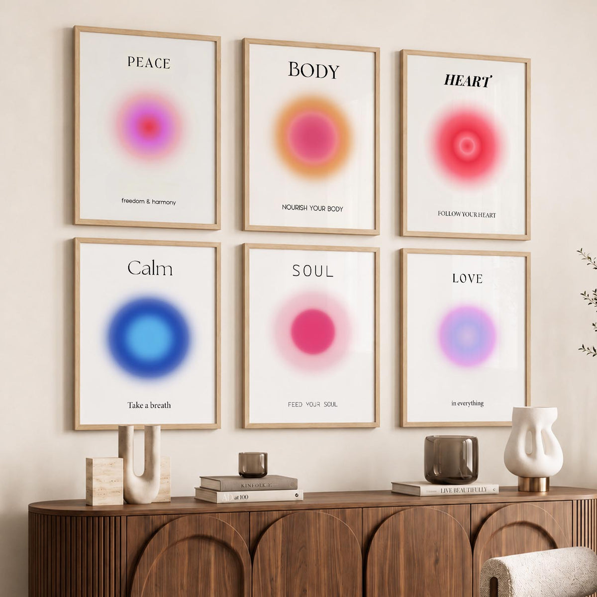 Daily Affirmation Wall Art Set of 6 Framed Prints for Home Office
