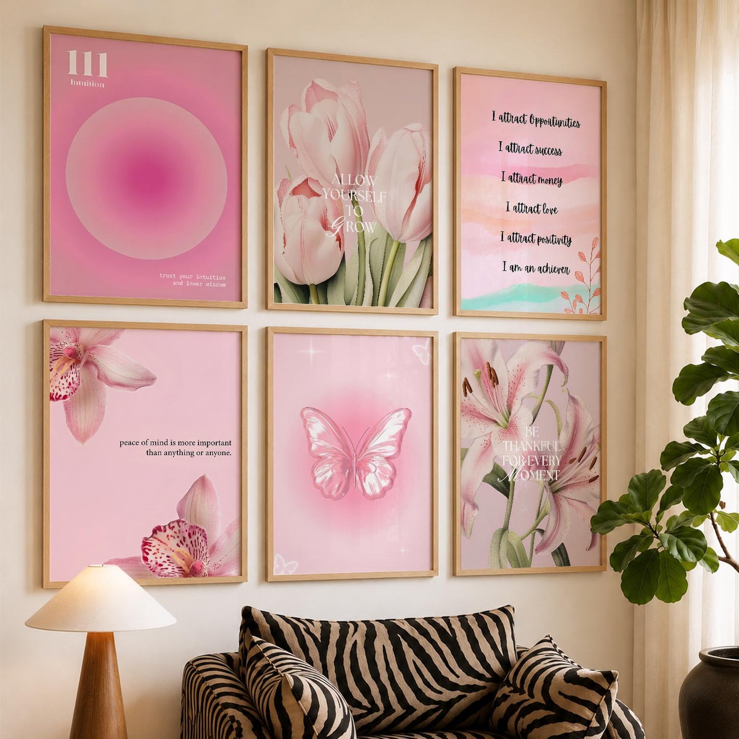 Daily Affirmation Wall Art Set of 6 Framed Prints for Bedroom
