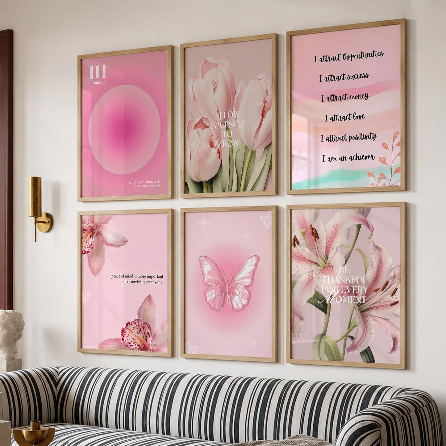 Daily Affirmation Wall Art Set of 6 Framed Prints for Bedroom