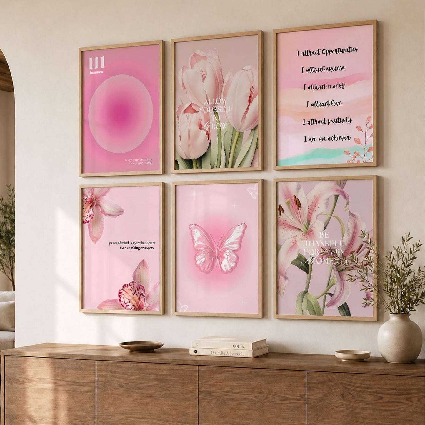 Daily Affirmation Wall Art Set of 6 Framed Prints for Bedroom