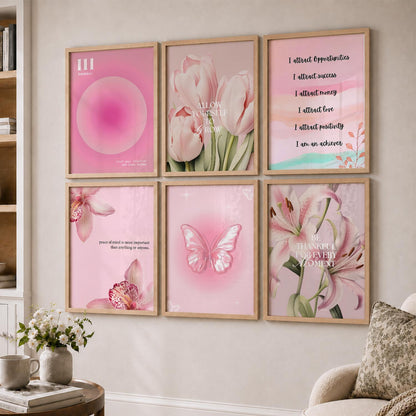 Daily Affirmation Wall Art Set of 6 Framed Prints for Bedroom