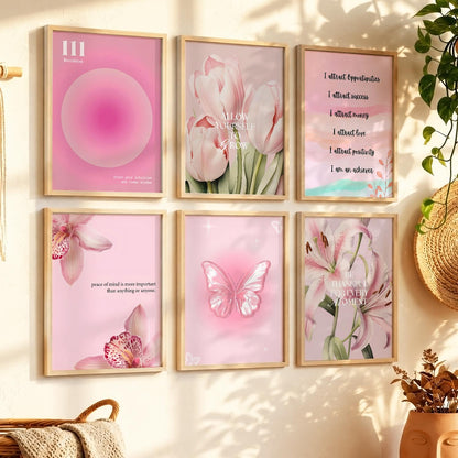 Daily Affirmation Wall Art Set of 6 Framed Prints for Bedroom