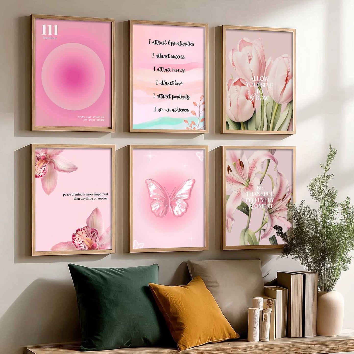 Daily Affirmation Big Aesthetic Quotes Wall Art Paintings with Frame for Living Room Bedroom