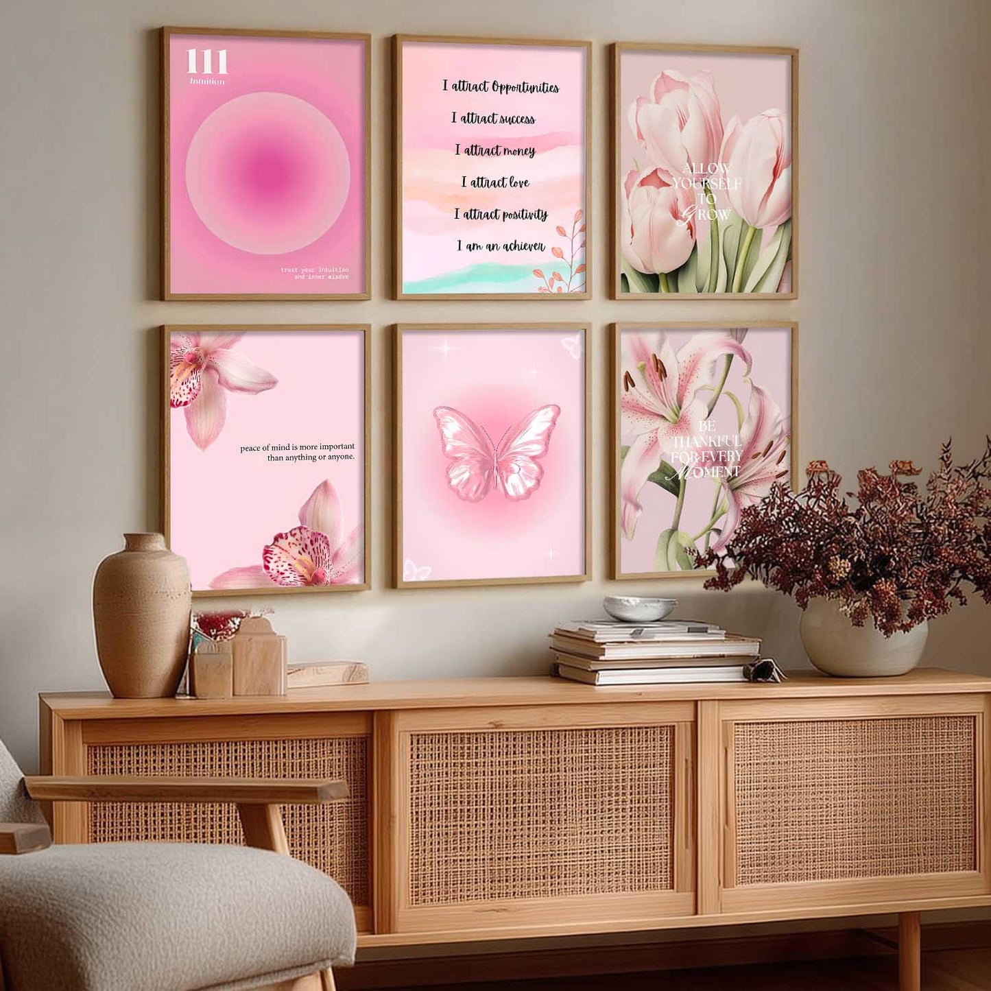 Daily Affirmation Big Aesthetic Quotes Wall Art Paintings with Frame for Living Room Bedroom