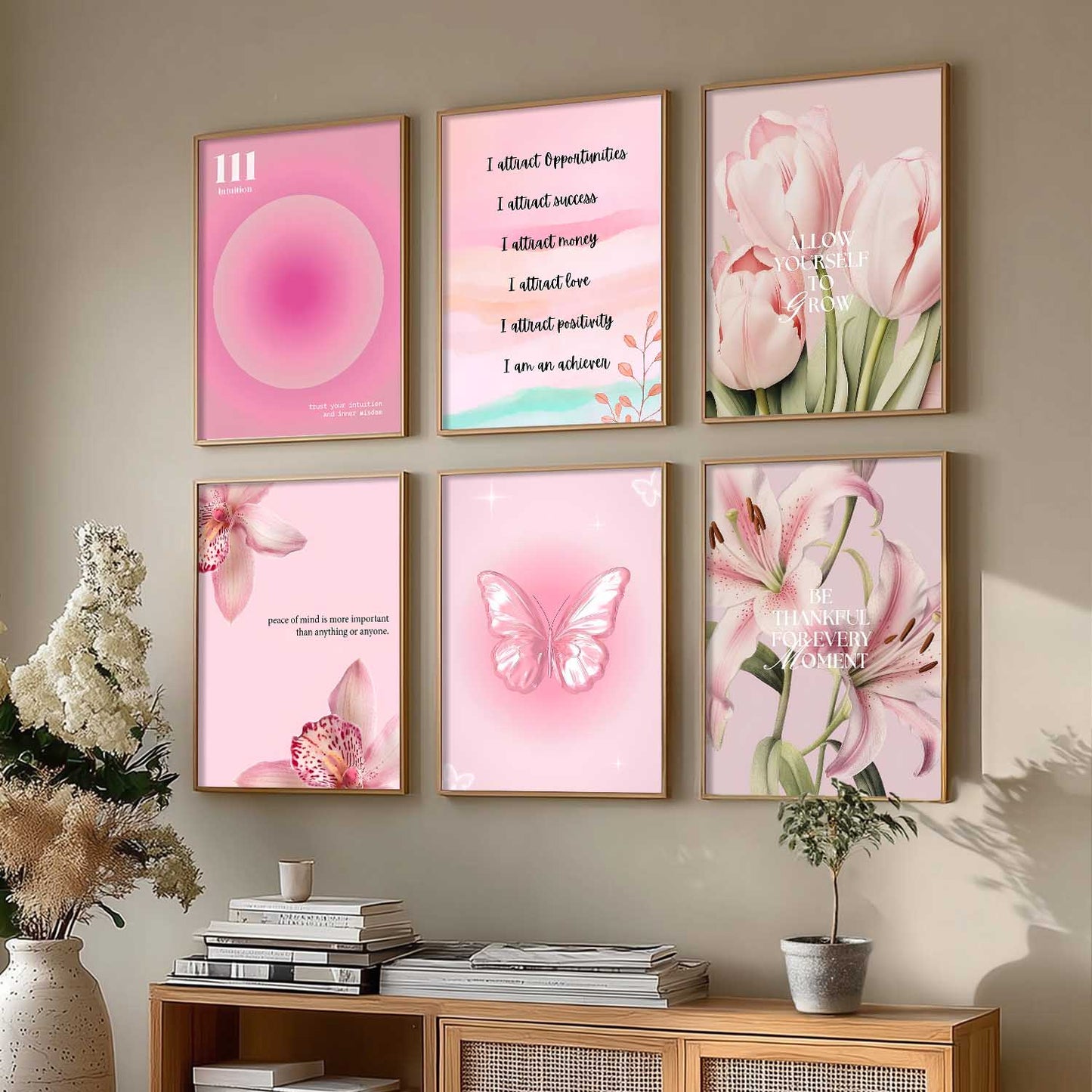 Daily Affirmation Big Aesthetic Quotes Wall Art Paintings with Frame for Living Room Bedroom