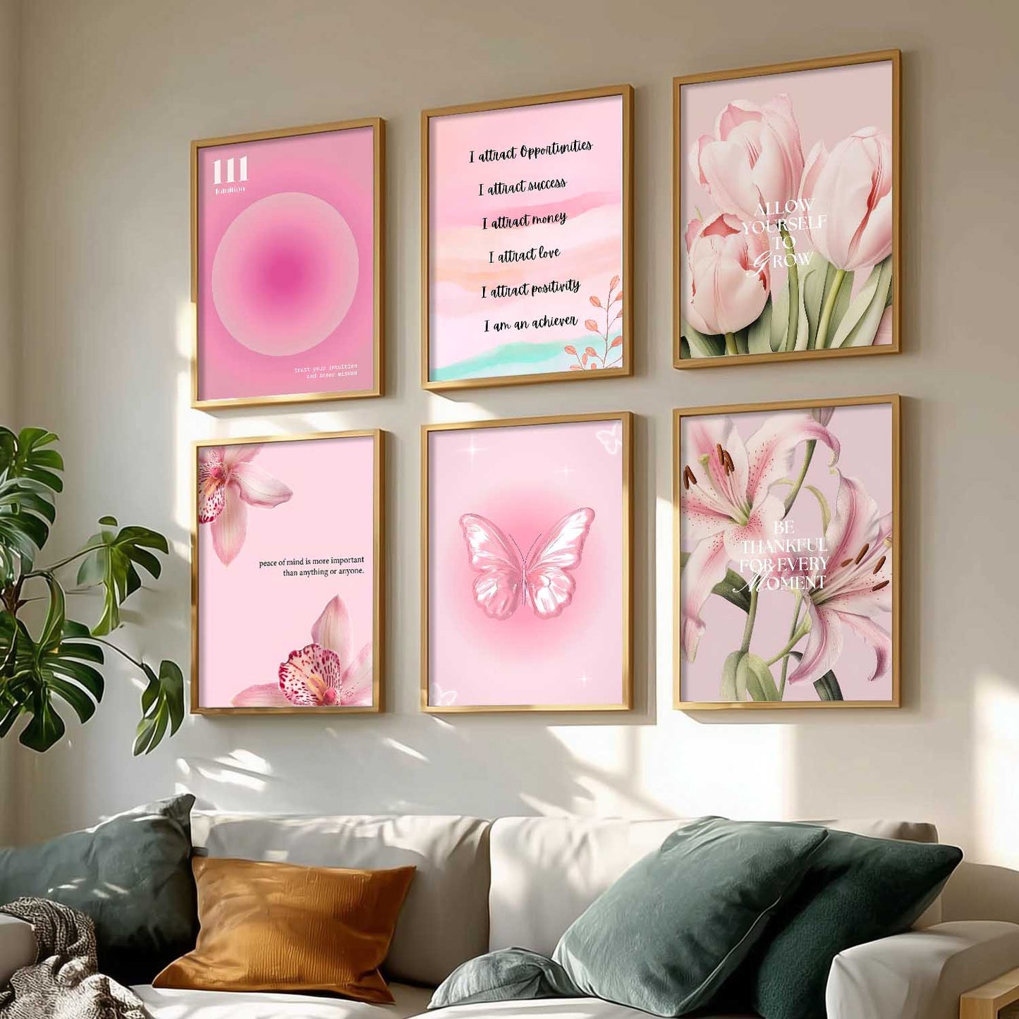 Daily Affirmation Big Aesthetic Quotes Wall Art Paintings with Frame for Living Room Bedroom