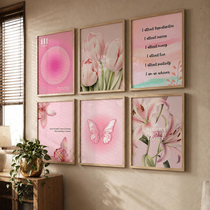 Daily Affirmation Wall Art Set of 6 Framed Prints for Bedroom