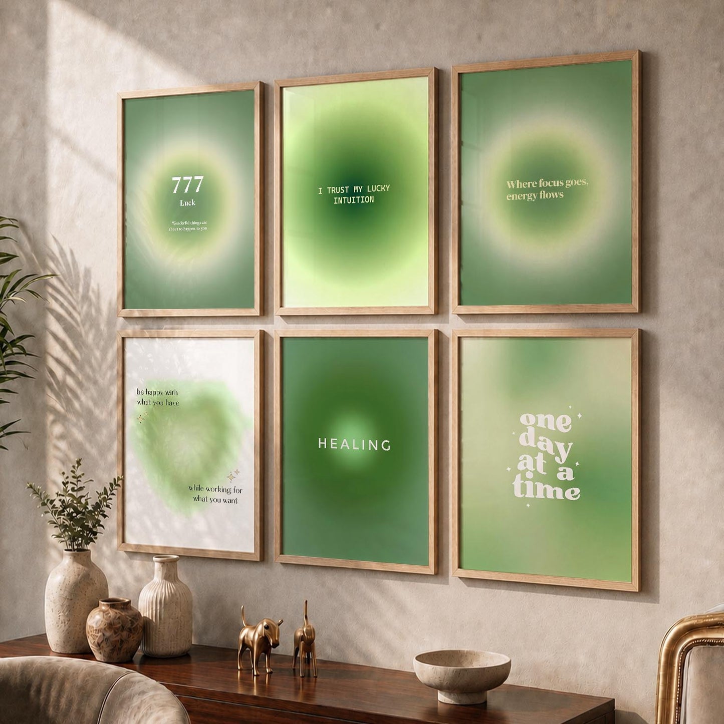 Daily Affirmation Wall Art Set of 6 Framed Prints for Living Room