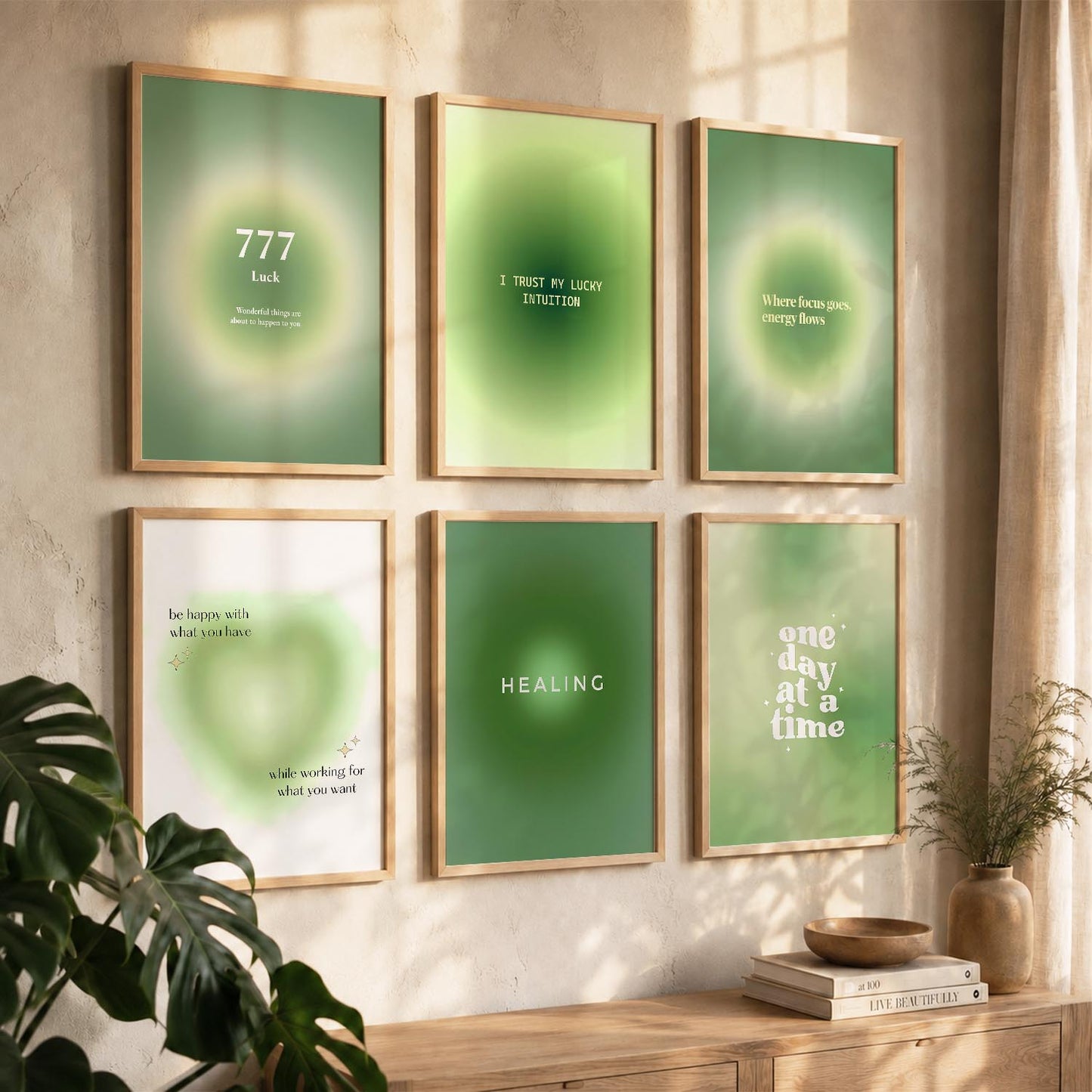 Daily Affirmation Wall Art Set of 6 Framed Prints for Living Room