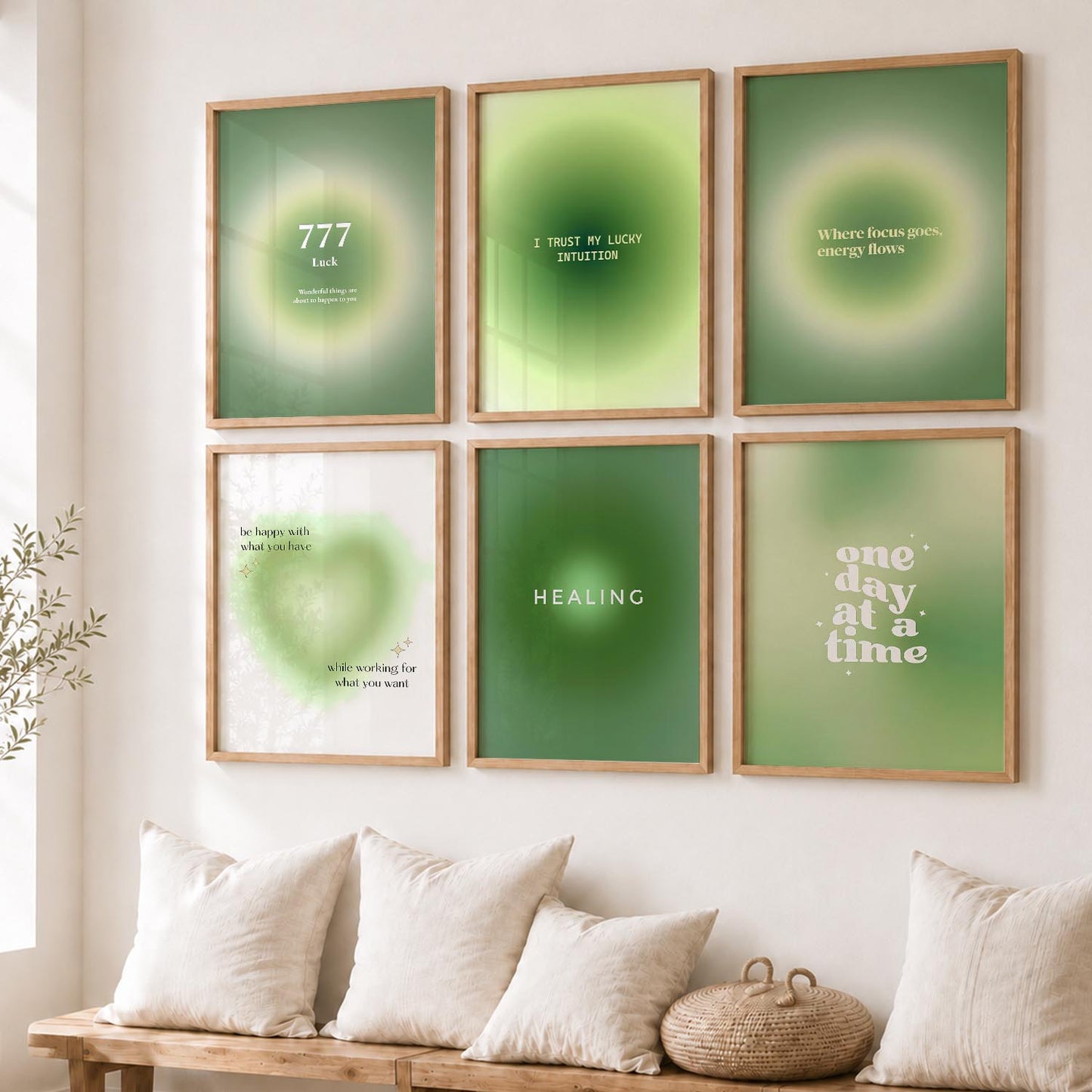 Daily Affirmation Wall Art Set of 6 Framed Prints for Living Room