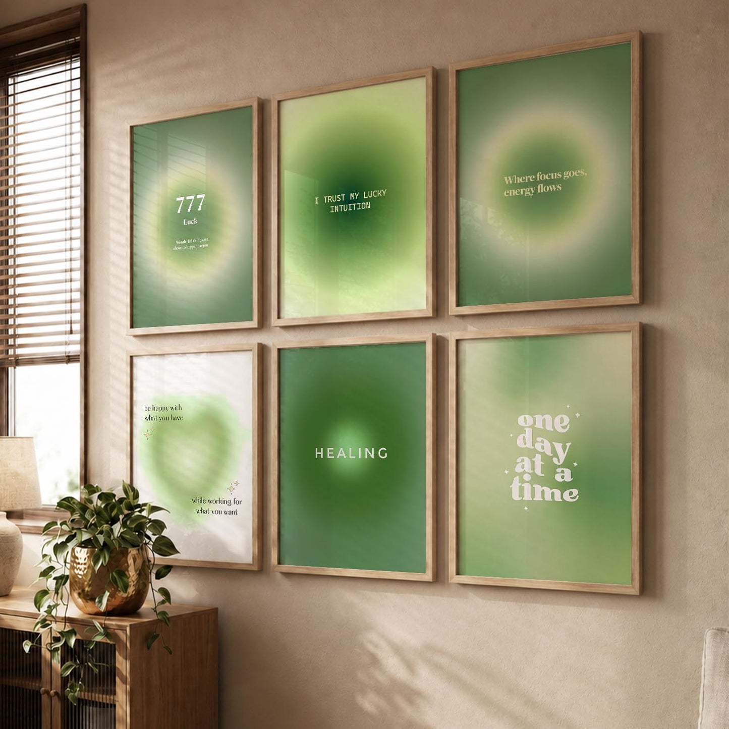 Daily Affirmation Wall Art Set of 6 Framed Prints for Living Room