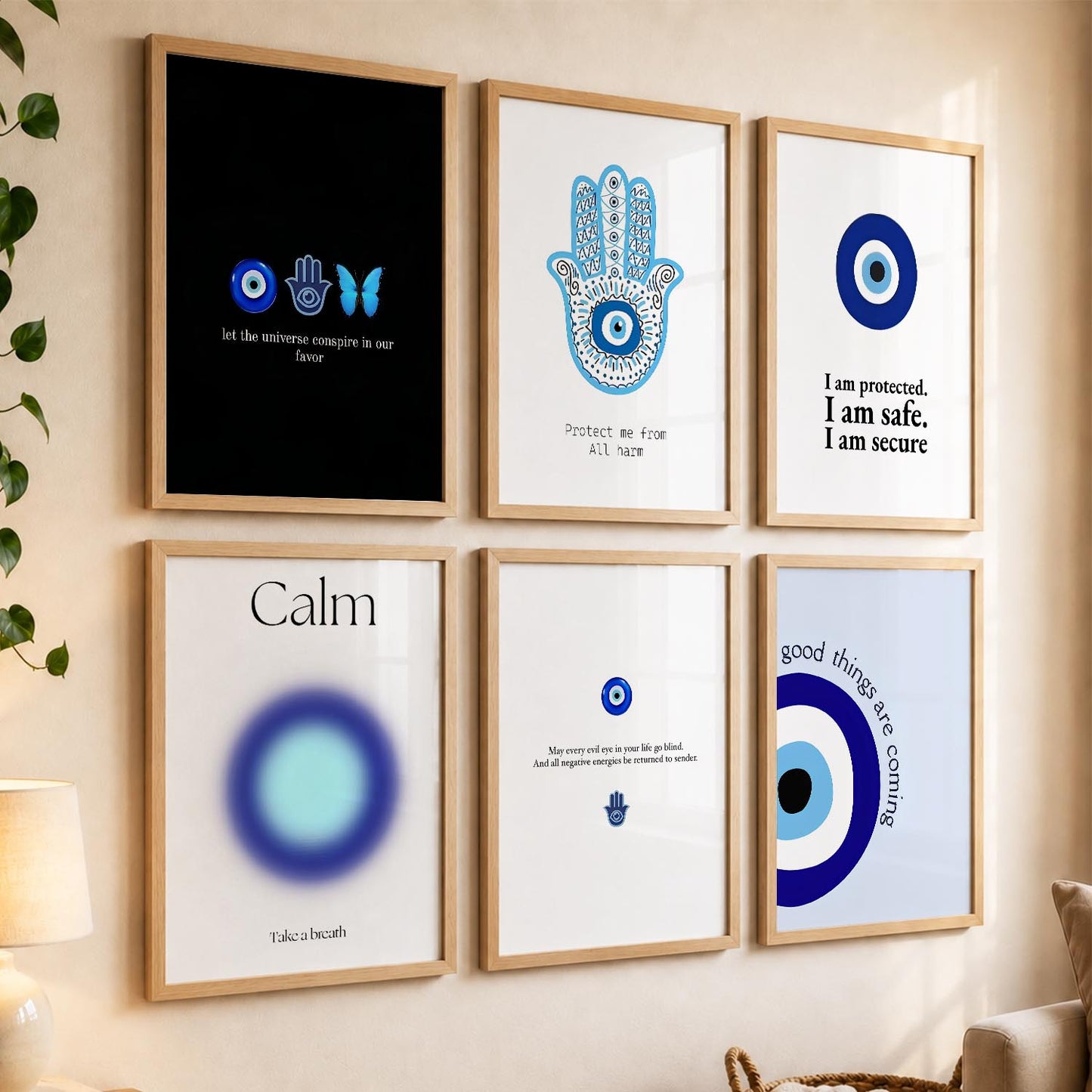Modern Typography Motivational Quotes Wall Art Set of 6 Framed Prints for Bedroom