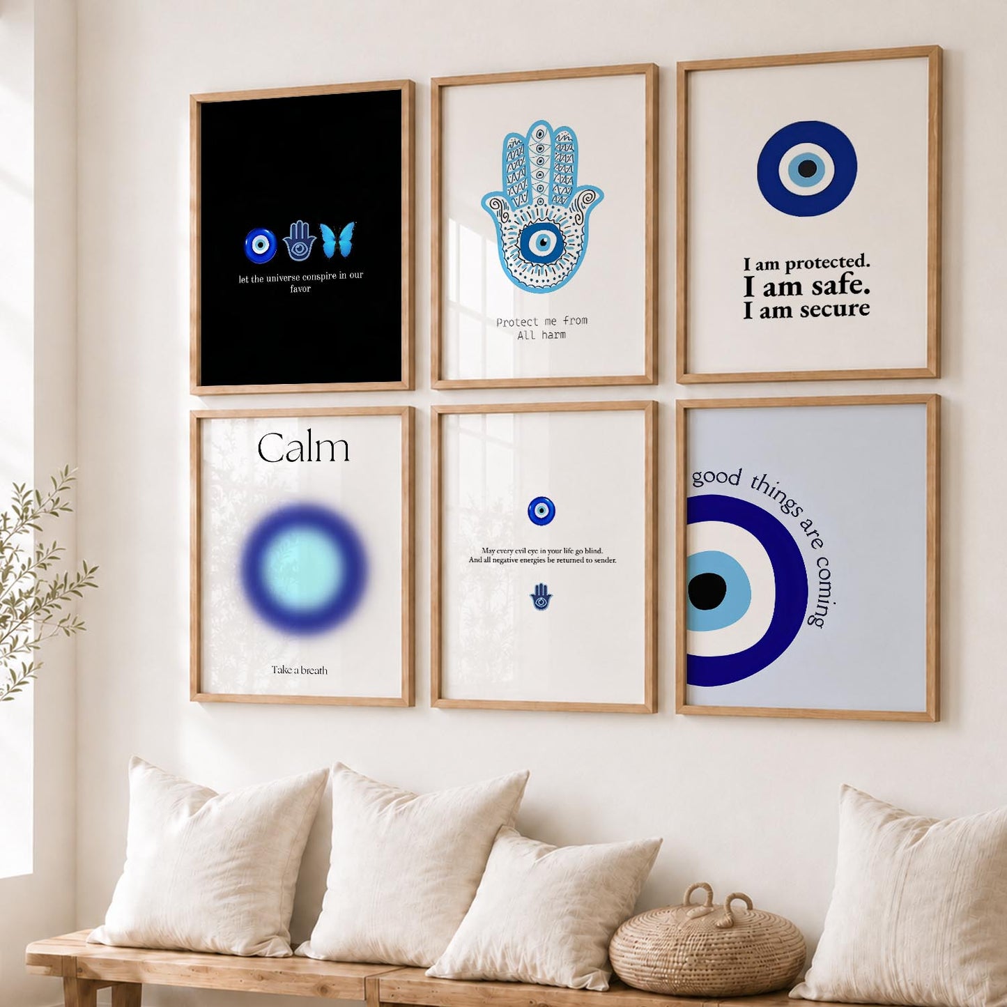Modern Typography Motivational Quotes Wall Art Set of 6 Framed Prints for Bedroom