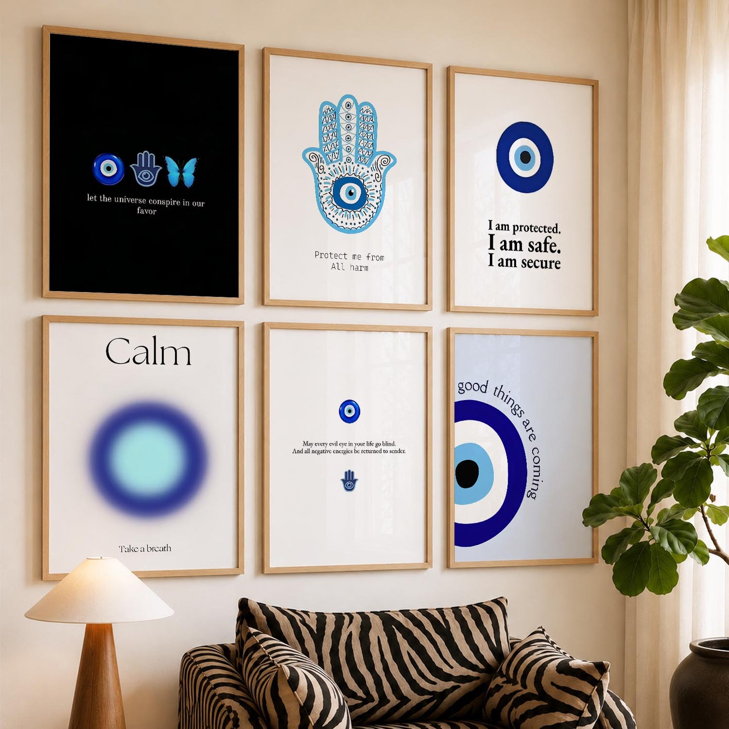 Modern Typography Motivational Quotes Wall Art Set of 6 Framed Prints for Bedroom