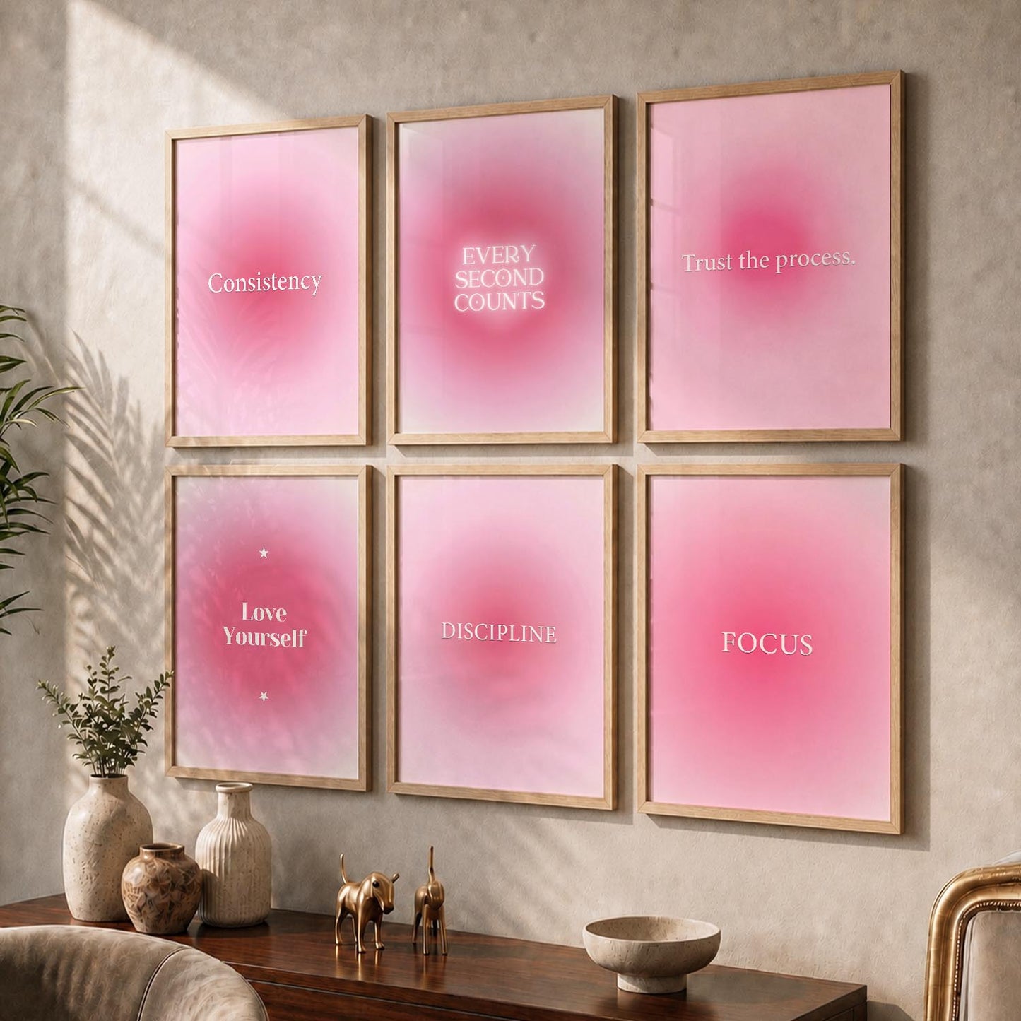 Daily Affirmations Wall Art Set of 6 Framed Prints for Living Room