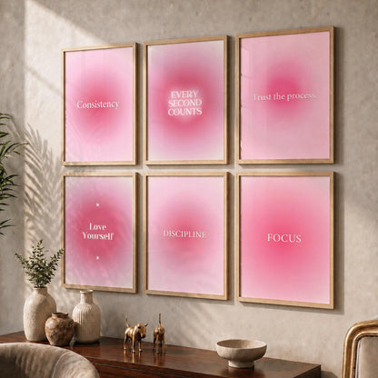 Daily Affirmations Wall Art Set of 6 Framed Prints for Living Room