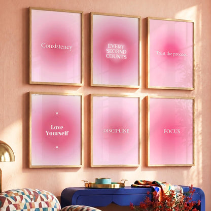 Daily Affirmations Wall Art Set of 6 Framed Prints for Living Room
