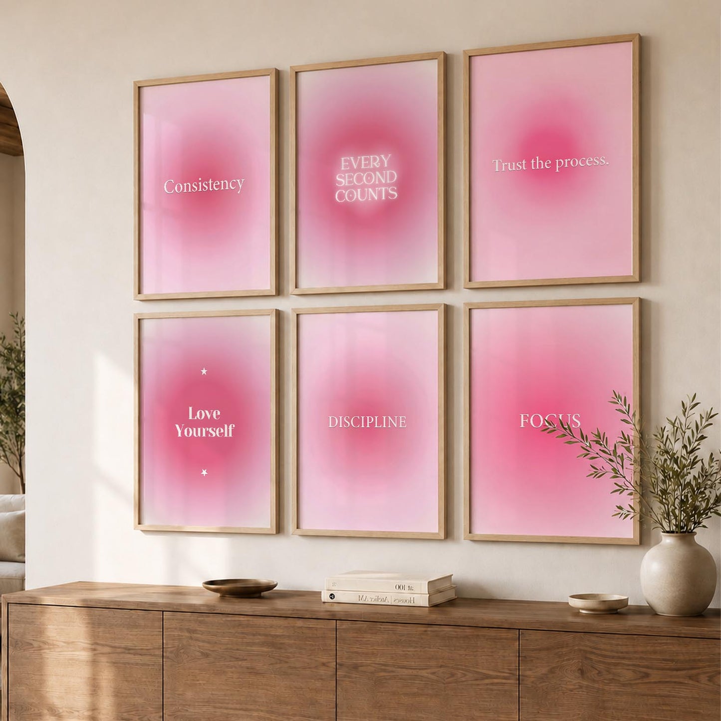 Daily Affirmations Wall Art Set of 6 Framed Prints for Living Room