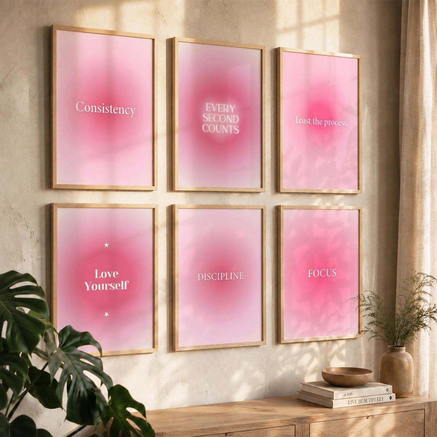 Daily Affirmations Wall Art Set of 6 Framed Prints for Living Room
