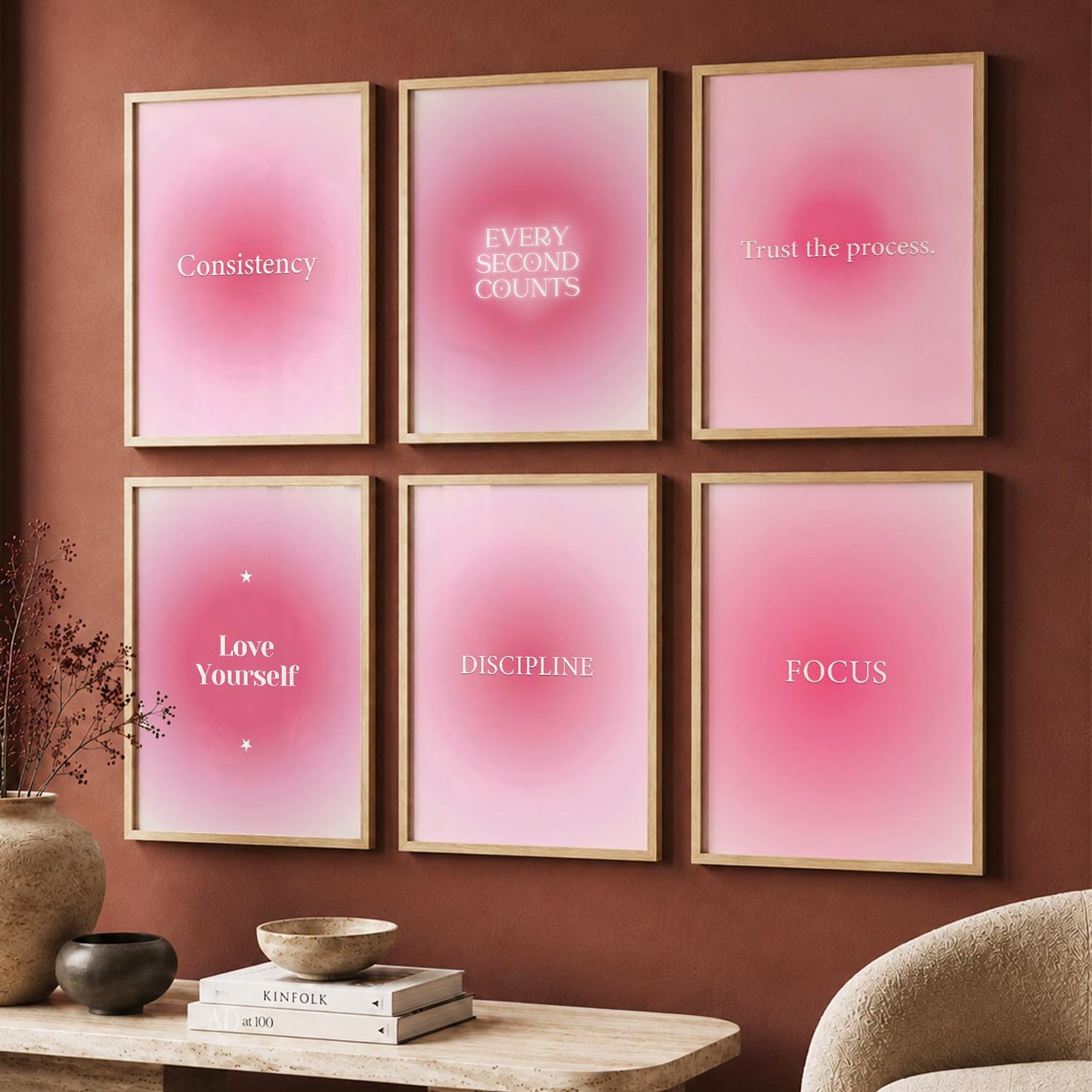 Daily Affirmations Wall Art Set of 6 Framed Prints for Living Room