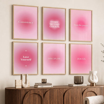 Daily Affirmations Wall Art Set of 6 Framed Prints for Living Room