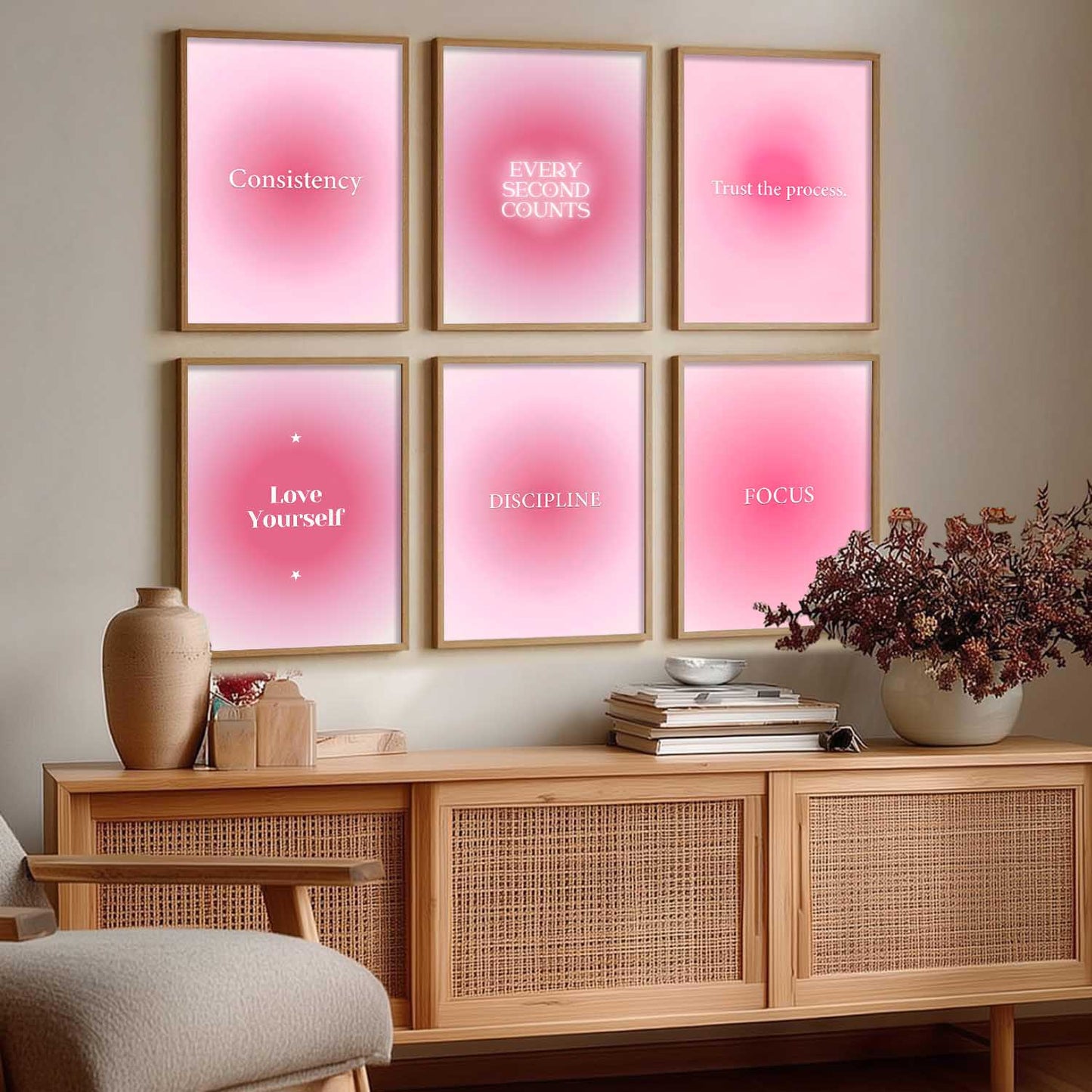 Daily Affirmations Big Aesthetic Wall Art Paintings with Frame for Living Room Bedroom