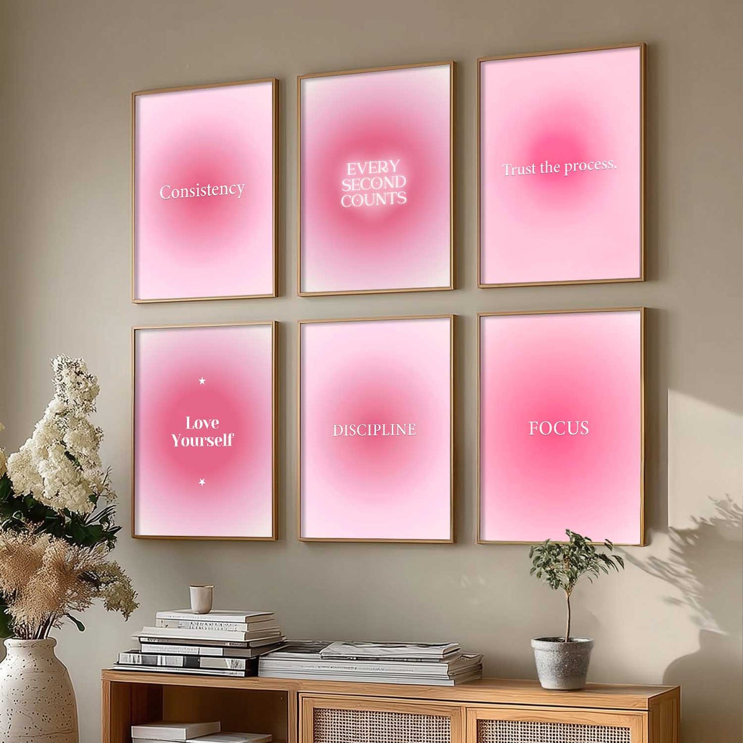 Daily Affirmations Big Aesthetic Wall Art Paintings with Frame for Living Room Bedroom