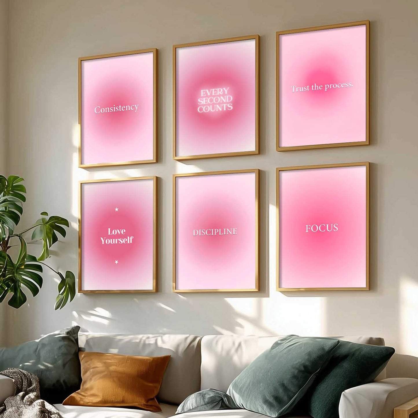 Daily Affirmations Big Aesthetic Wall Art Paintings with Frame for Living Room Bedroom