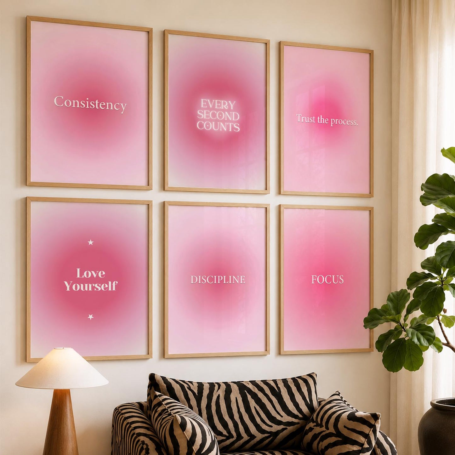 Daily Affirmations Wall Art Set of 6 Framed Prints for Living Room