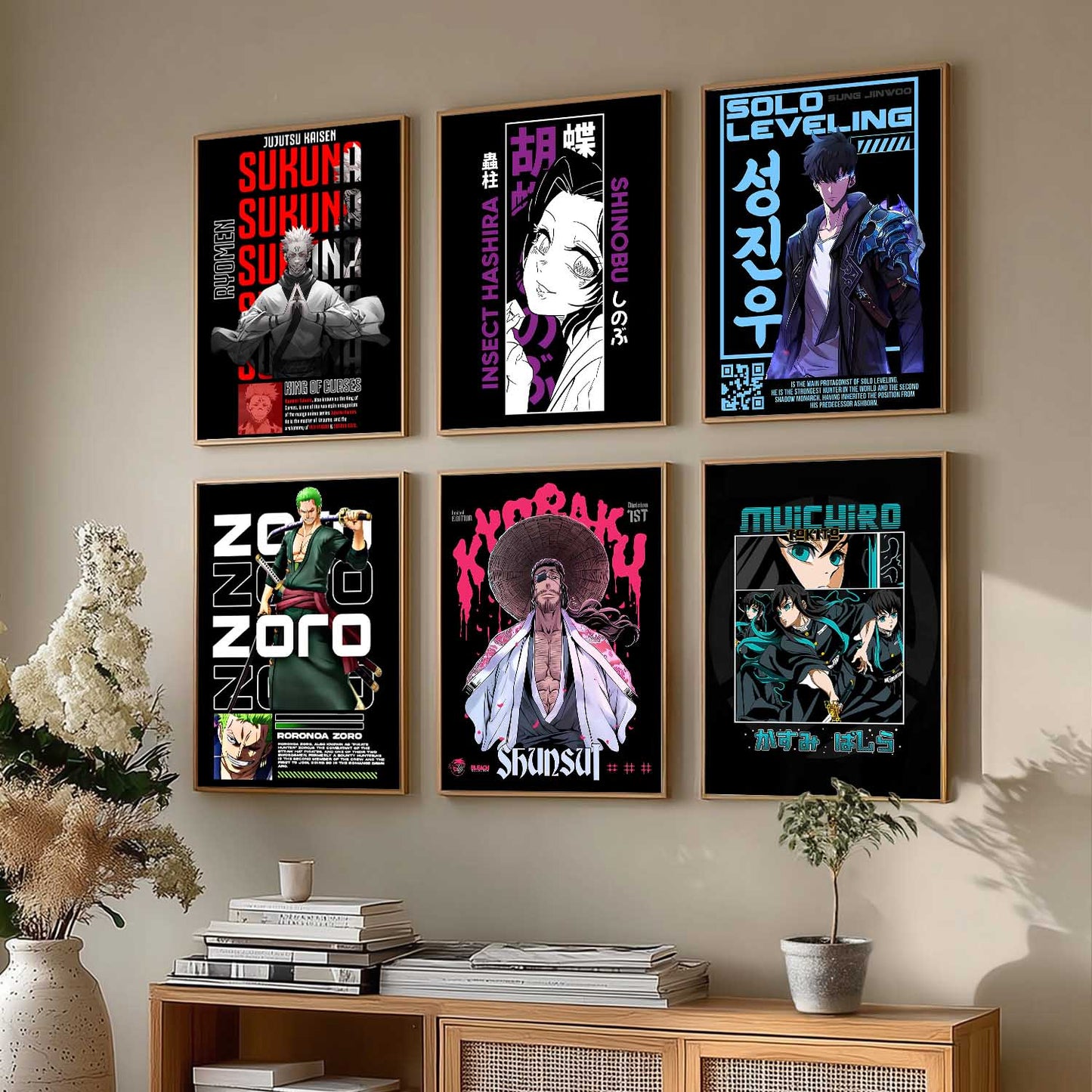 Japanese Anime Characters Big Aesthetic Wall Art Paintings with Frame for Living Room Bedroom