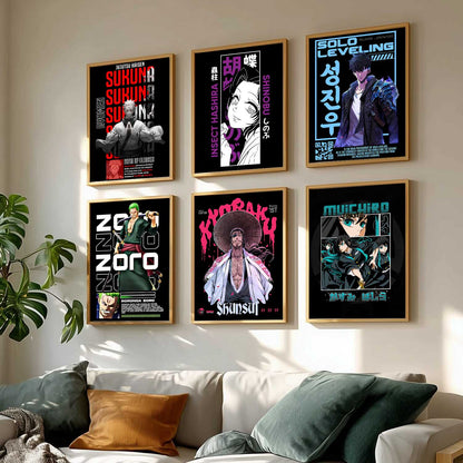 Japanese Anime Characters Big Aesthetic Wall Art Paintings with Frame for Living Room Bedroom