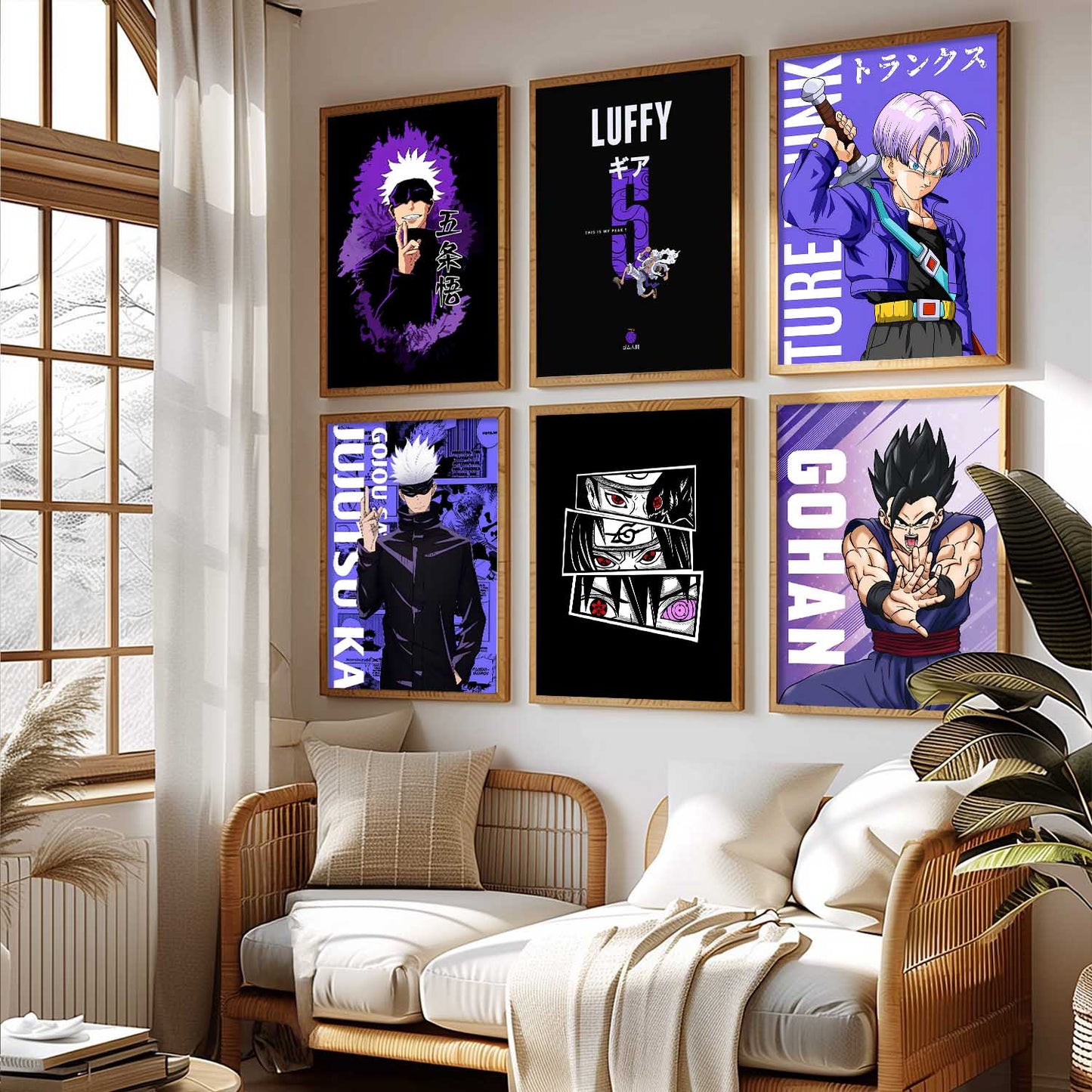 Japanese Anime Characters Big Aesthetic Wall Art Paintings with Frame for Living Room Bedroom