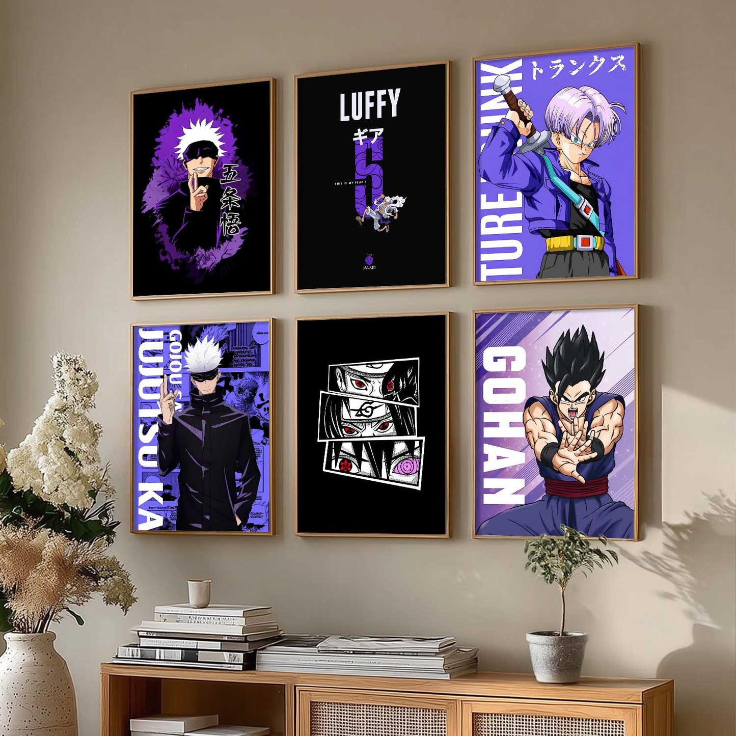 Japanese Anime Characters Big Aesthetic Wall Art Paintings with Frame for Living Room Bedroom