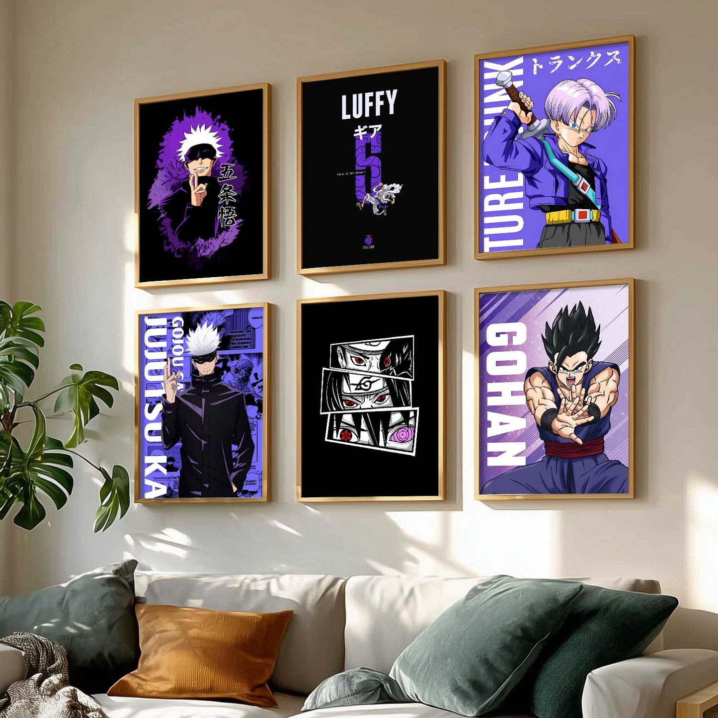Japanese Anime Characters Big Aesthetic Wall Art Paintings with Frame for Living Room Bedroom