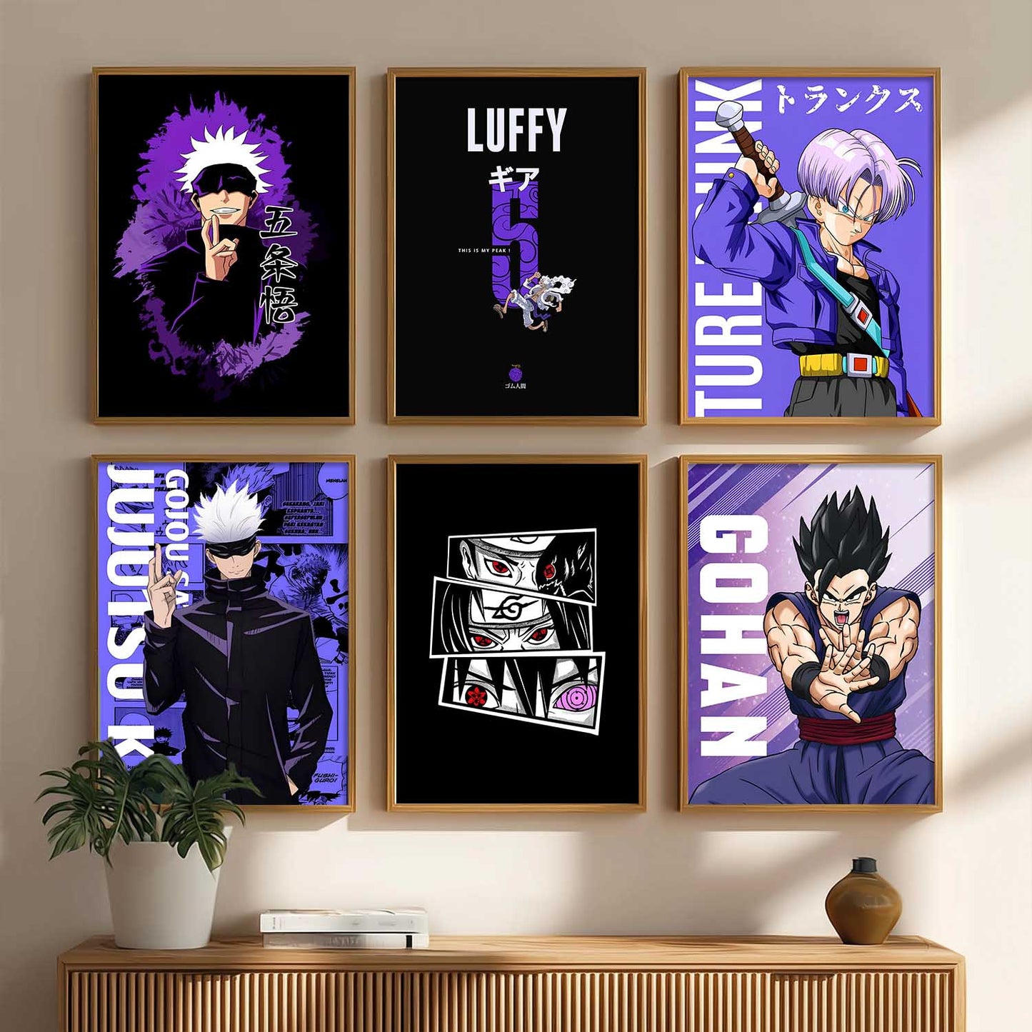 Japanese Anime Characters Big Aesthetic Wall Art Paintings with Frame for Living Room Bedroom