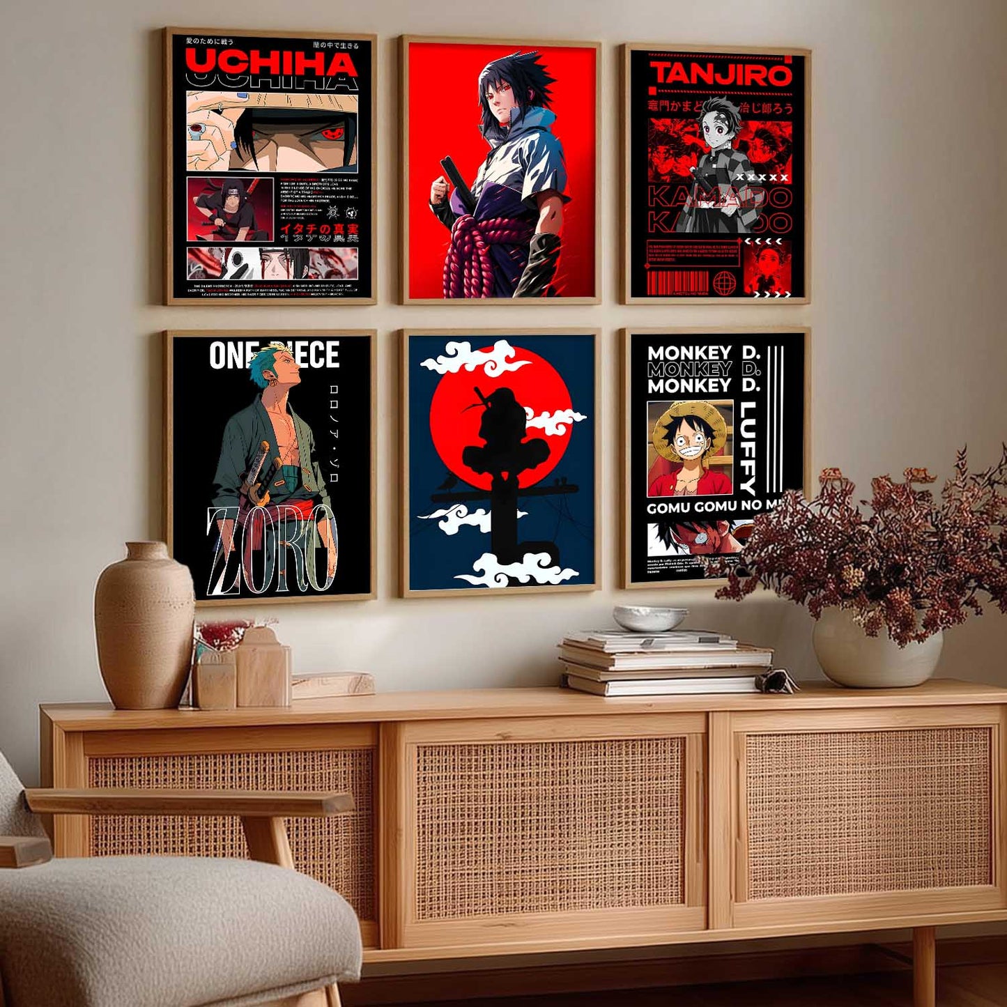 Japanese Anime Characters Big Aesthetic Wall Art Paintings with Frame for Living Room Bedroom