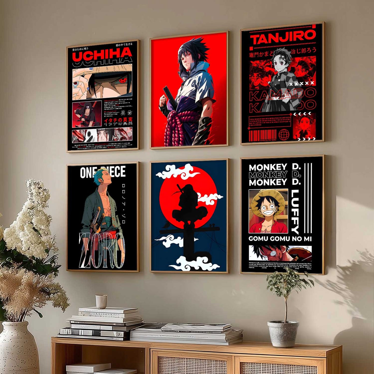 Japanese Anime Characters Big Aesthetic Wall Art Paintings with Frame for Living Room Bedroom