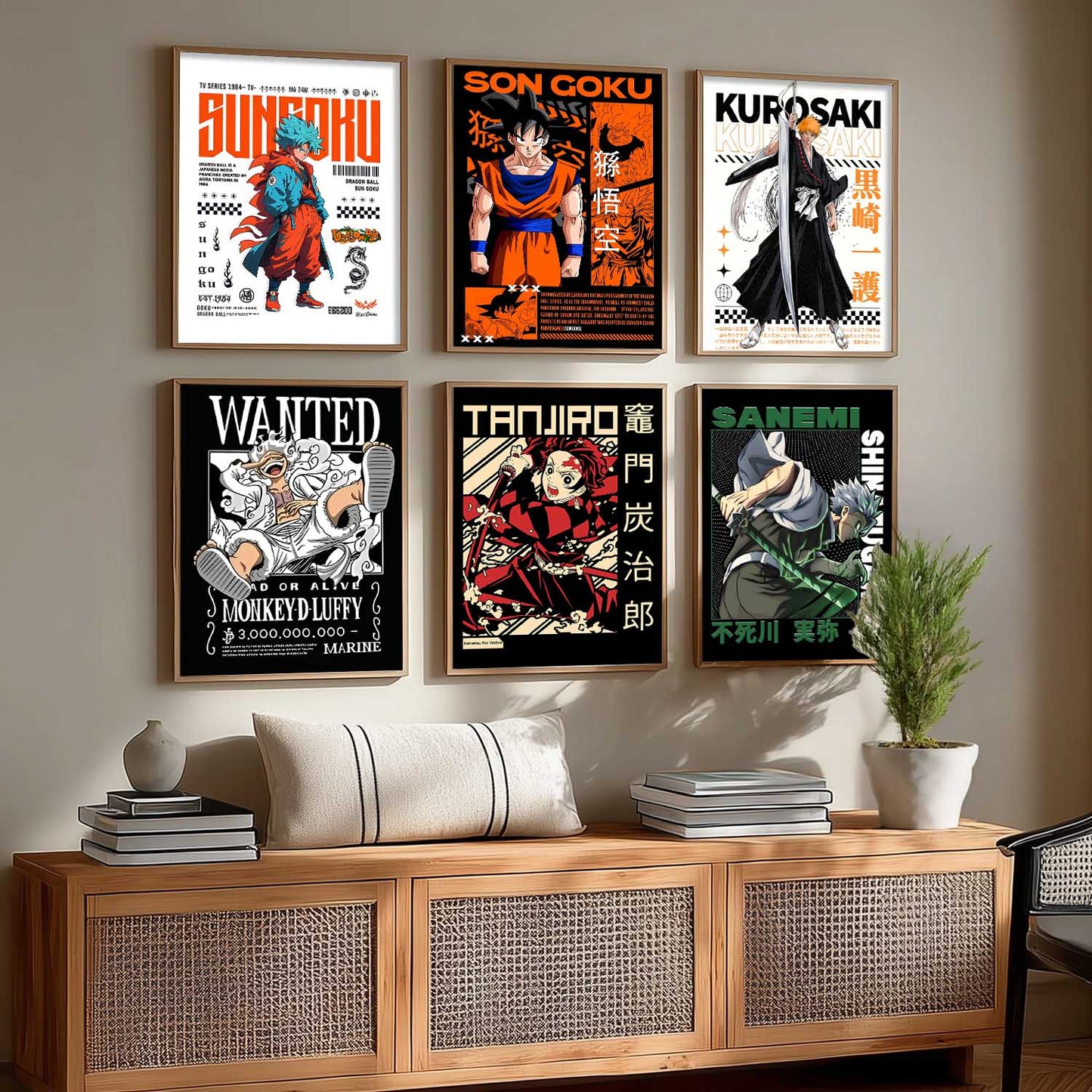 Japanese Anime Characters Big Aesthetic Wall Art Paintings with Frame for Living Room Bedroom