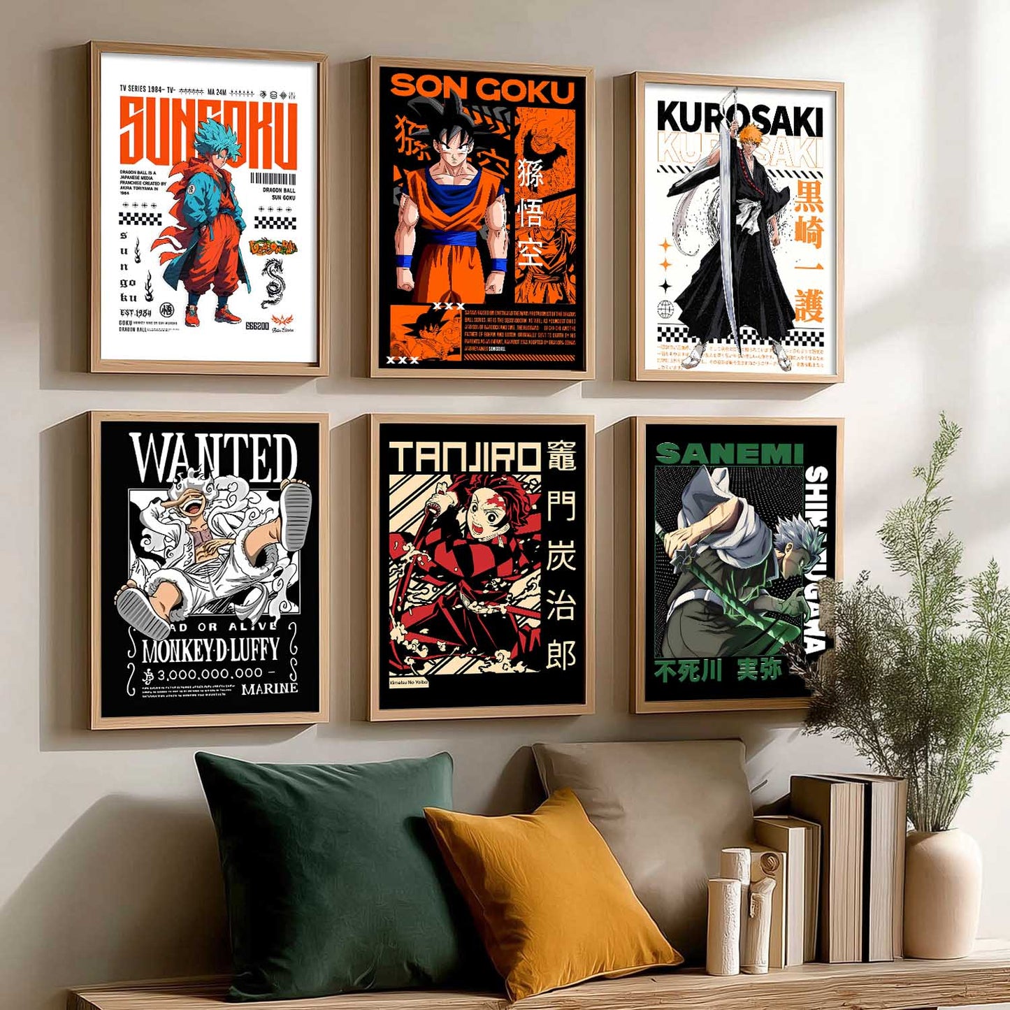 Japanese Anime Characters Big Aesthetic Wall Art Paintings with Frame for Living Room Bedroom