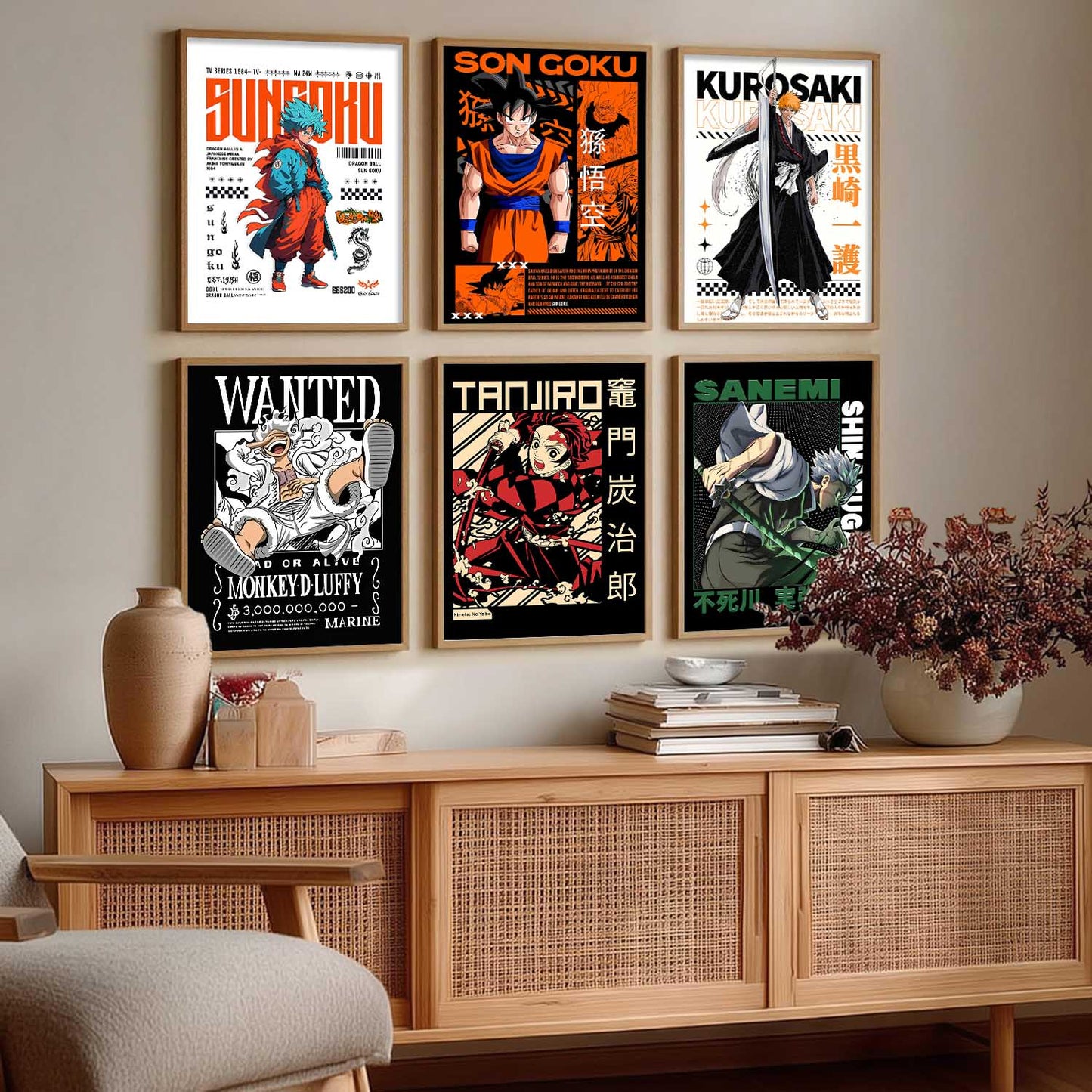 Japanese Anime Characters Big Aesthetic Wall Art Paintings with Frame for Living Room Bedroom